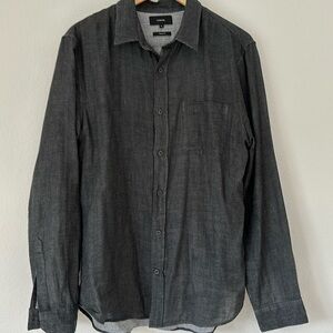Vince classic fit charcoal gray 100% cotton long sleeve button-down men's medium